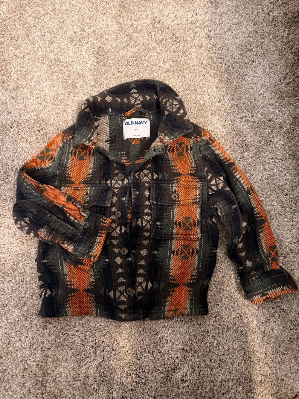 Old Navy Kids Orange & Olive Green Geometric Button Jacket